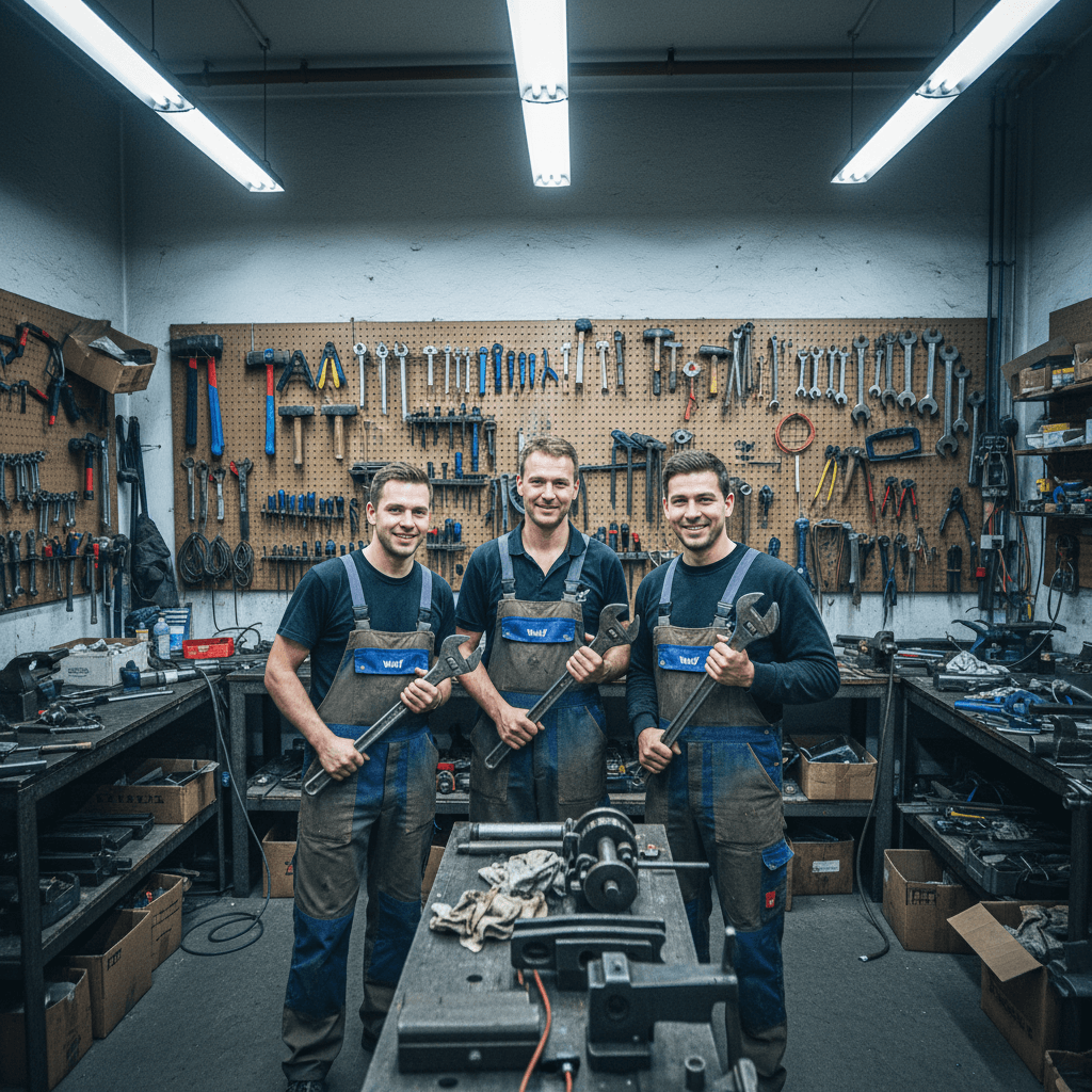 Andreas Wolf und sein Team bereit für den Einsatz im Sanitärbereich